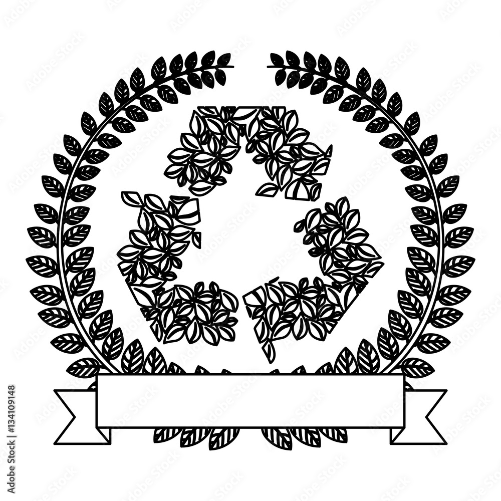 silhouette ornament of leaves with recycled symbol vector illustration