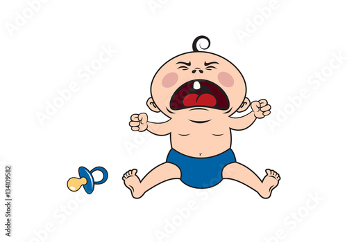 Crying baby vector. Cartoon character angry child. Baby illustration vector