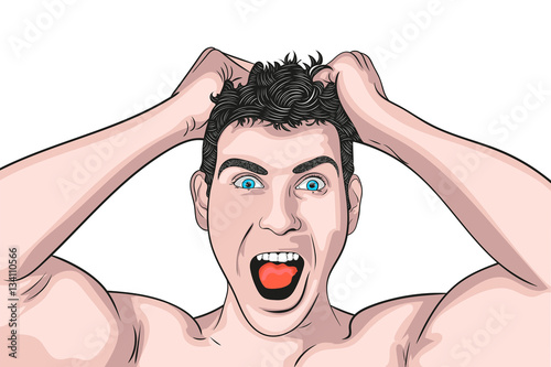 vector head of a screaming  young men.