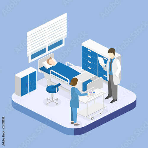 Flat 3D illustration Isometric interior of hospital room.