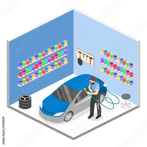 Isometric flat 3D isolated concept vector auto service garage