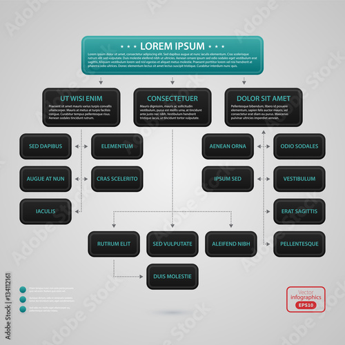 Modern web design template with complex organization chart. Strict corporate business style. Useful for annual reports, presentations and media.