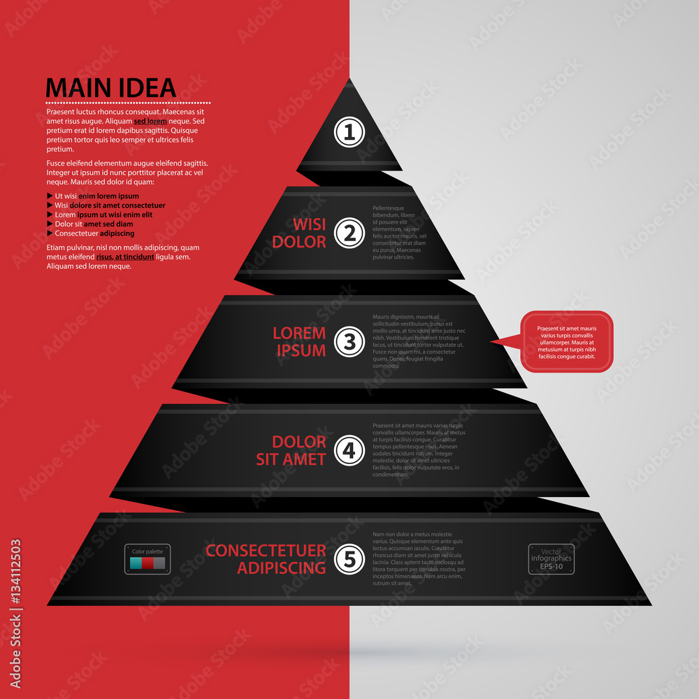 Modern web design template with pyramid chart made of black paper ...