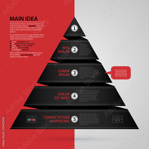 Modern web design template with pyramid chart made of black paper stripe. Strict corporate business style. Useful for annual reports, presentations and media.