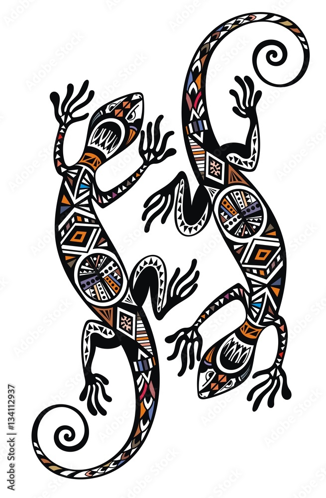 Naklejka premium Gecko lizard in in tattoo style