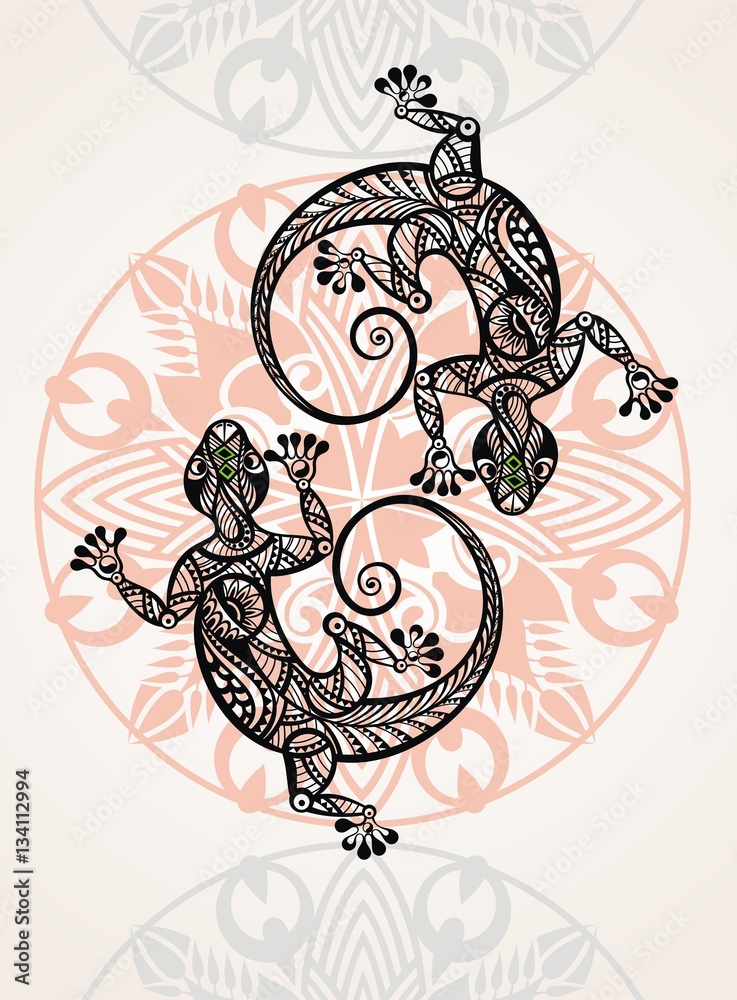 Fototapeta premium Gecko lizard in in tattoo style