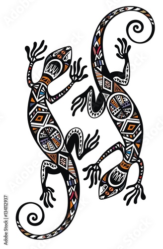 Gecko lizard in in tattoo style