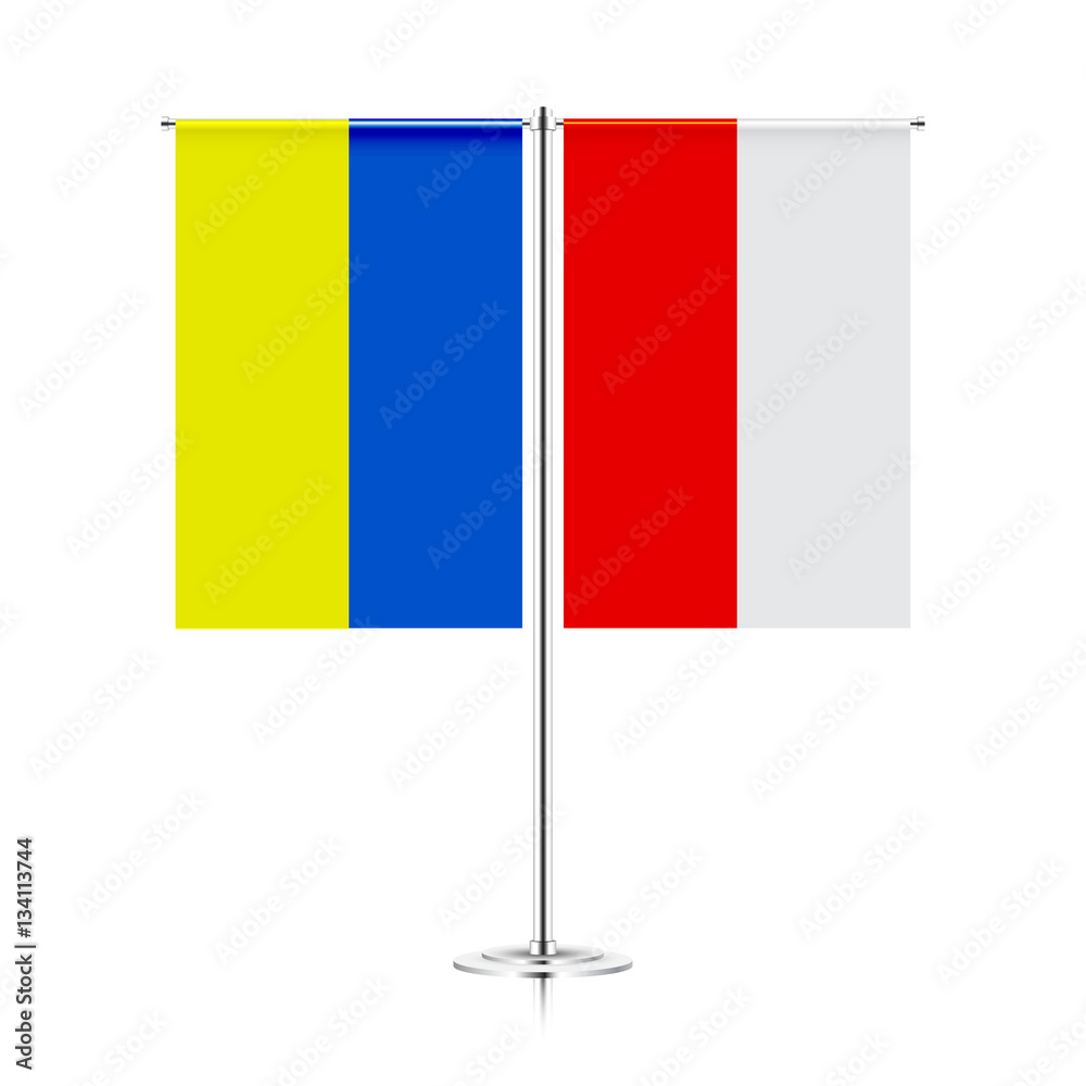 table stand with flags of ukraine and poland. symbolizing the cooperation between the two countries. vector table flags table stand with flags of ukraine and poland. symbolizing the cooperation between the two countries. vector table flags