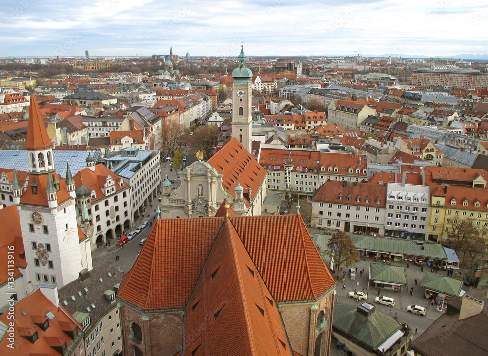 Breathtaking view of Munich as seen from the tower of St. Peter’s church, Munich, Bavaria, Germany  