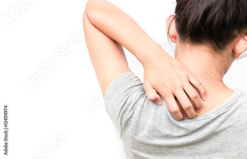 Papier peint Woman Itching on shoulder with white background for healthy conc