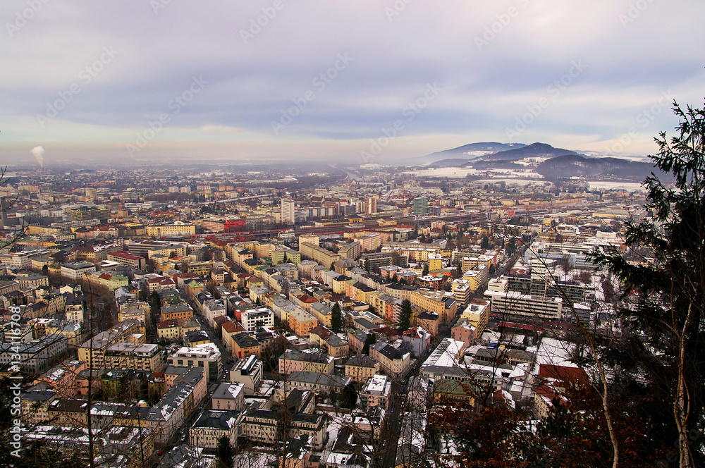 View of Salzburg from Kapuzinerberg in the morning, Austria