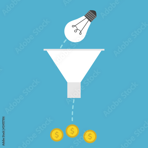Lightbulb, funnel and money