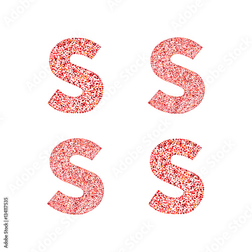 Alphabet letter S with red heart on Valentine's Day. Valentine`s Day Alphabet of Hearts. Love ABC