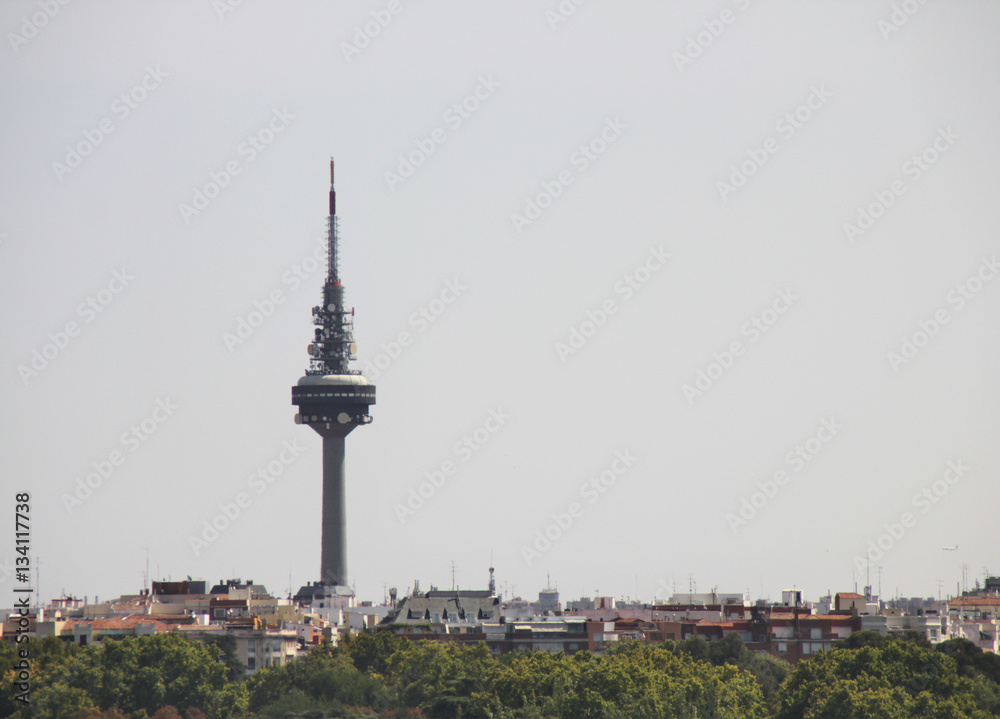 Telecommunications tower on white sky background