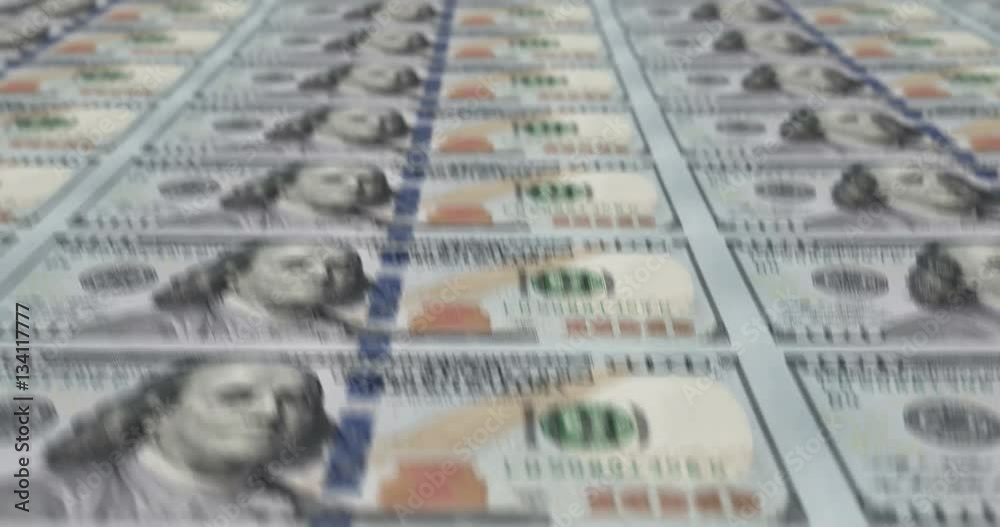 3d animation of printing 100 dollar notes (loopable)