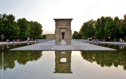 Sunset over the Temple of debod in Madrid, Spain