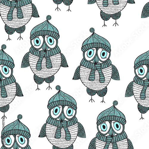 Vector Seamless Owl Pattern photo