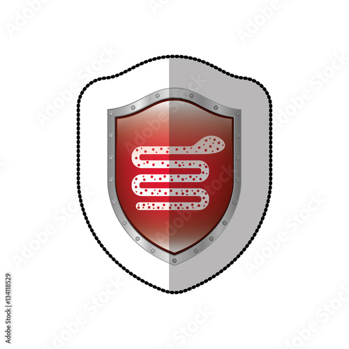 middle shadow sticker of snake virus in shield vector illustration