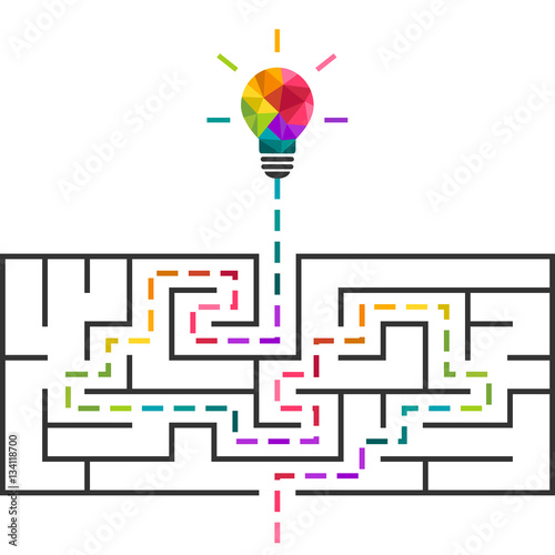 Labyrinth and lightbulb as creative idea concept 