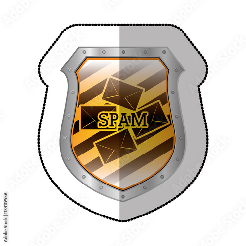middle shadow sticker of spam mail in yellow shield vector illustration