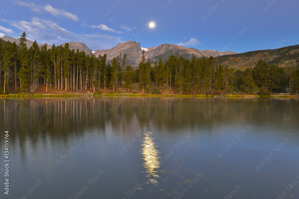 Harvest Moon, Hallett Peak, Sprague Lake, Rocky Mountain Nationa