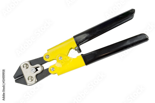 Hand swagers (cutters) with yellow and black handle isolated on a white background. Tools series.