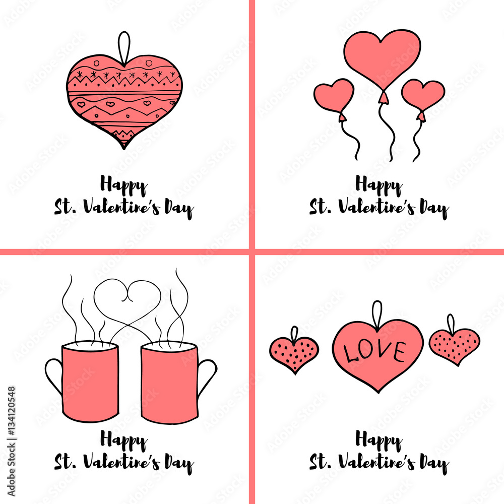 Hand drawn horizontal banner for Saint Valentine day, love theme