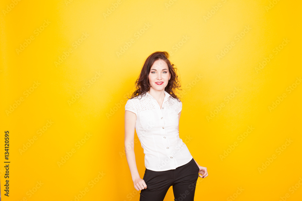 girl model posing in the Studio yellow girl model posing in the Studio yellow