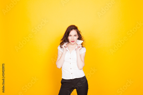 girl model posing in the Studio yellow