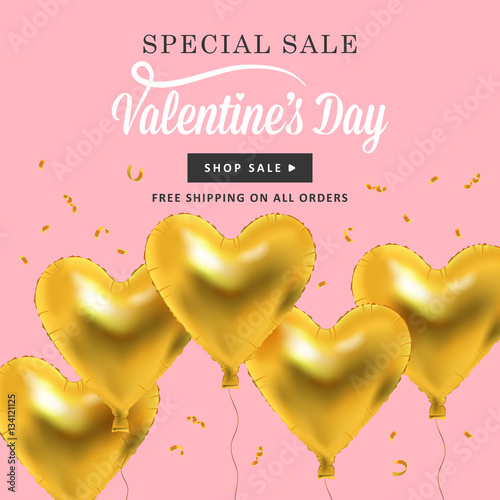 Valentines day background with heart shape golden metallic ballo photo