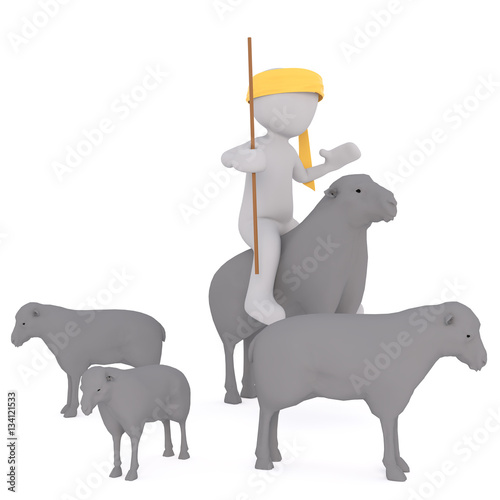 Shepherd astride a sheep