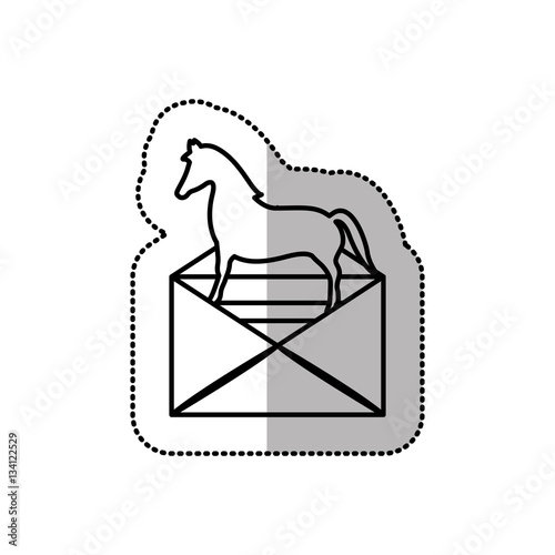 monochrome middle shadow sticker of mail virus trojan horse vector illustration