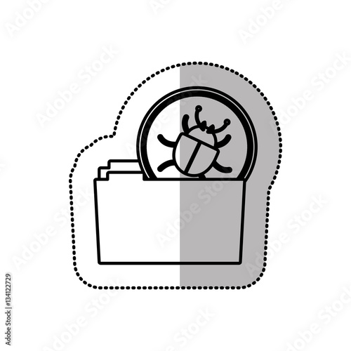monochrome middle shadow sticker of folder virus beetle vector illustration