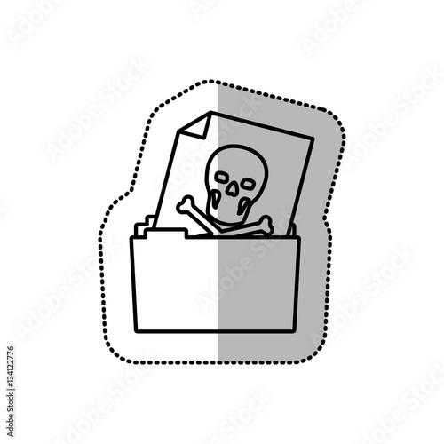 monochrome middle shadow sticker of folder virus skull and bones vector illustration