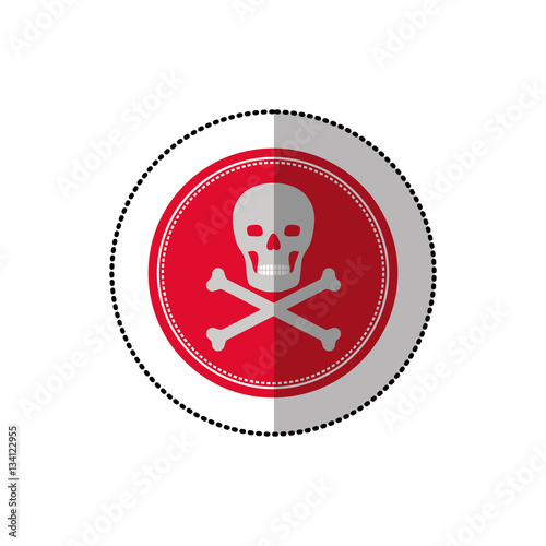 colorful middle shadow sticker of skull and bones in red circle vector illustration
