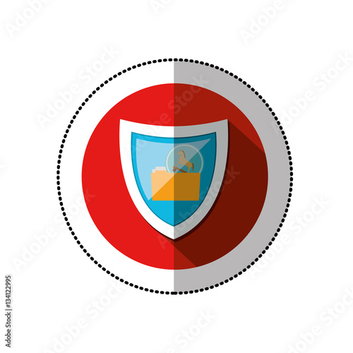 colorful middle shadow sticker with circle with shield and folder trojan horse vector illustration