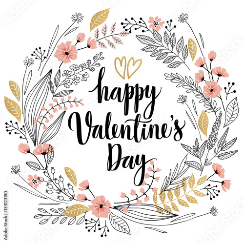 Valentine`s Day Callygraphic Floral set - hand drawn