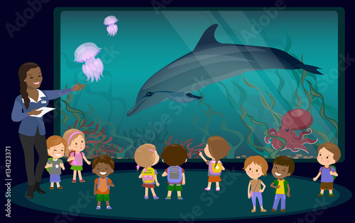 Children on an excursion to the aquarium