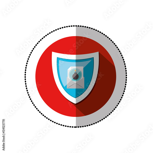 colorful middle shadow sticker with circle with shield and mail bomb vector illustration
