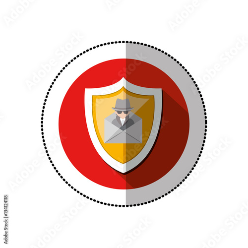 colorful middle shadow sticker with red circle with shield and mail hacker vector illustration