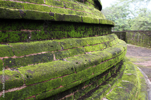 grün bemooster Sockel eines buddhistischen Stupa in den Ruinen von Polonnaruwa, Sri Lanka photo