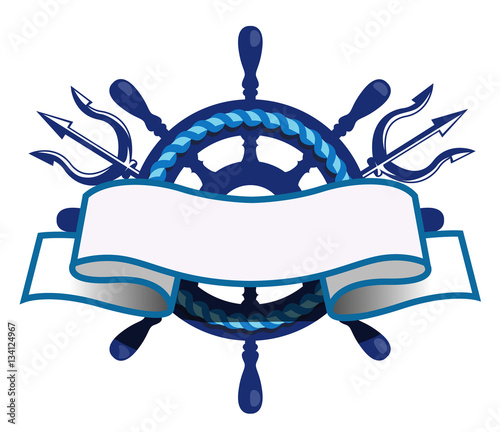 Sea travel logo. Ship steering wheel.