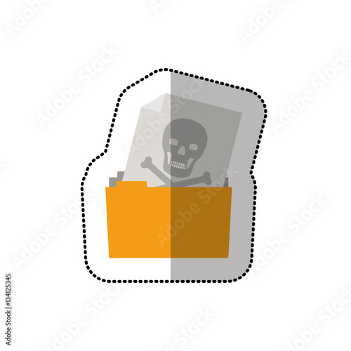 colorful middle shadow sticker of folder virus skull and bones vector illustration
