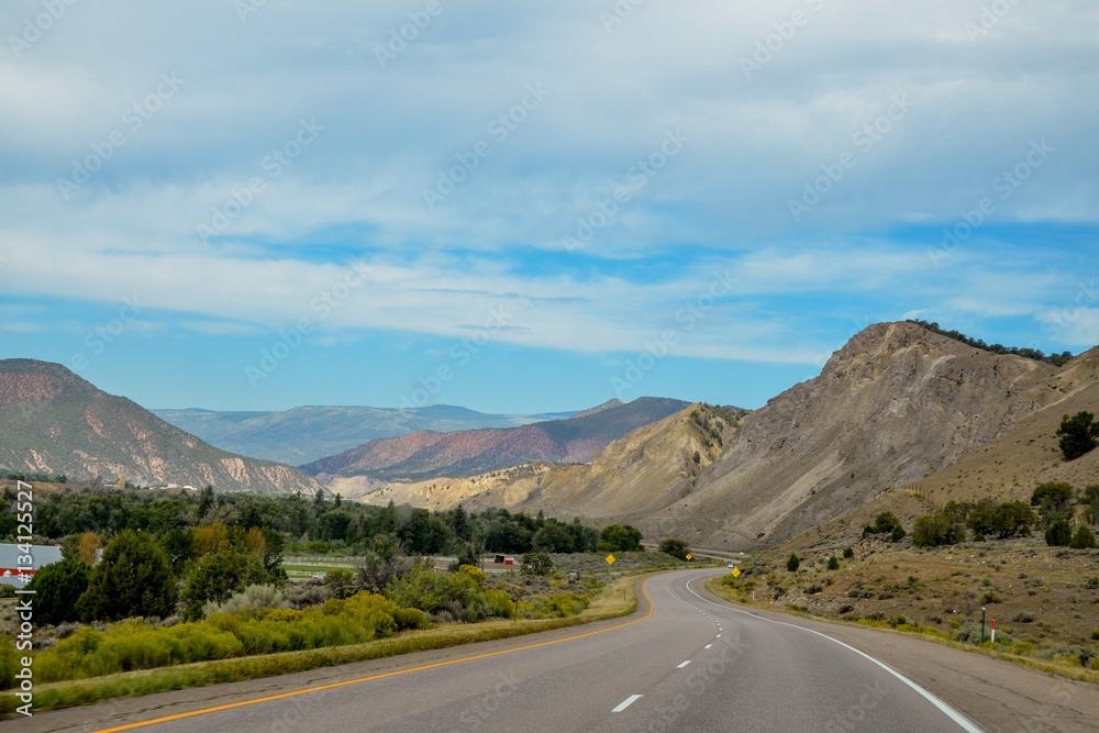 US Interstate 70 (I-70) highway running in the mountains between Wolcott and Gypsum
Eagle county, Colorado, USA