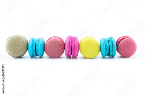 colourful french macaroons or macaron on white background
