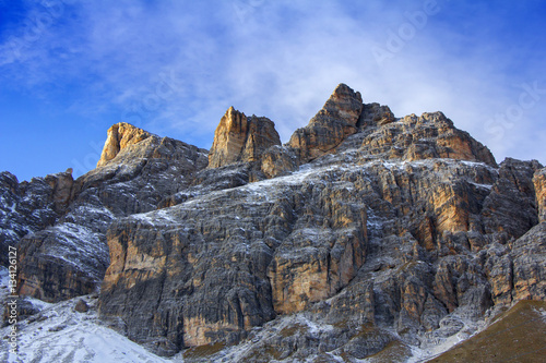 Panoramic view of Dolomites mountains around famous ski resort Cortina d Ampezzo Italy