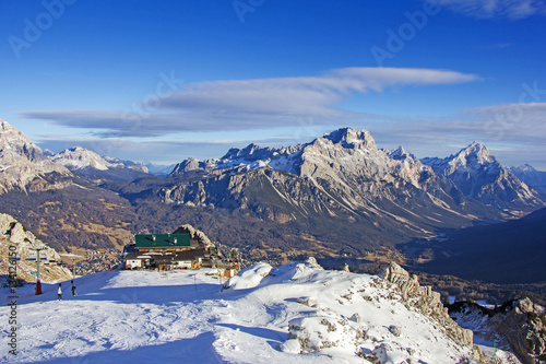 Panoramic view of Dolomites mountains around famous ski resort Cortina d Ampezzo Italy photo
