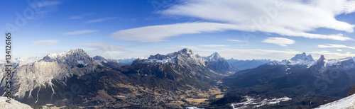 Panoramic view of Dolomites mountains around famous ski resort Cortina d Ampezzo Italy