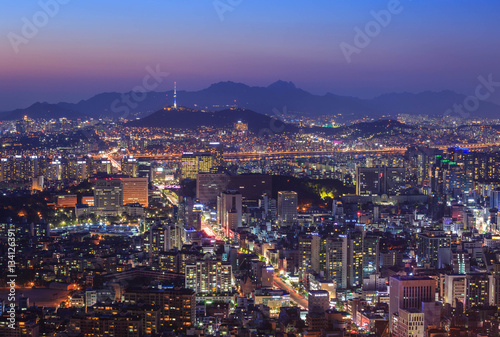 Seoul city and Downtown skyline at Night, South Korea