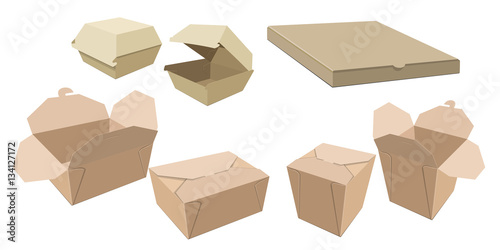 Set of different cardboard packaging for fast food.